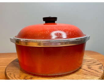 Large Vintage Club Aluminum Red Dutch Oven with Lid