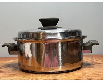 Vintage Royal Queen Multi Core 5 ply Stainless Steel 2 Quart Sauce Pan with 2 Quart Flat Cover/Lid, Made in USA
