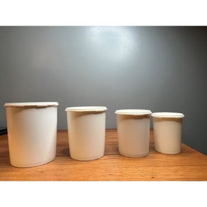 White Plastic Servalier Canisters by Tupperware, Made in USA - Set of 4 with Lids, All Included