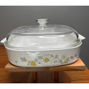 Vintage Corning Ware A-10-B/ Floral Bouquet Deep Square Casserole Dish Pyrex Lid/1970's/ 3rd edition