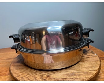 Royal Queen 5 ply Multi Core Stainless Steel 11" Skillet High Dome Lid Dutch Oven Pot with egg poacher insert