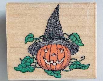 Vintager Halloween-Hexe-Kürbis-Stempel