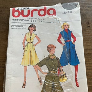 May include: A sewing pattern for a jumpsuit with two different styles. The pattern is available in sizes 34-36, 38-40, and 8-10, 12-14. The pattern is from Burda.