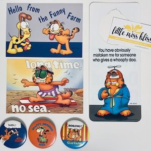 Garfield Vintage - Cabide de porta, cartões postais, botões / alfinetes • SEM USO •