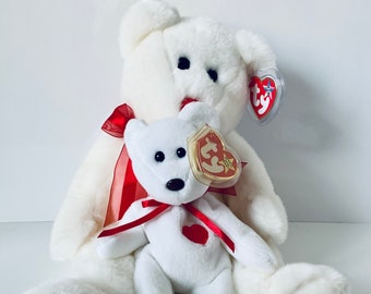 Ty Beanie Buddy Valentino - 赤いハートのついた白いテディベア
