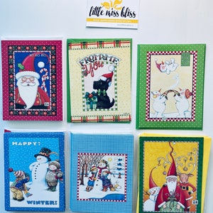 Tarjetas vintage de Mary Engelbreit - Feliz Navidad - Tarjetas pequeñas en blanco, parte 1 • SIN USAR •