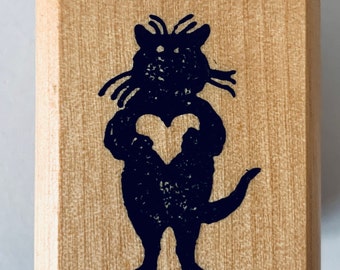 Vintage Cat with Heart Rubber Stamp - Edward Gorey