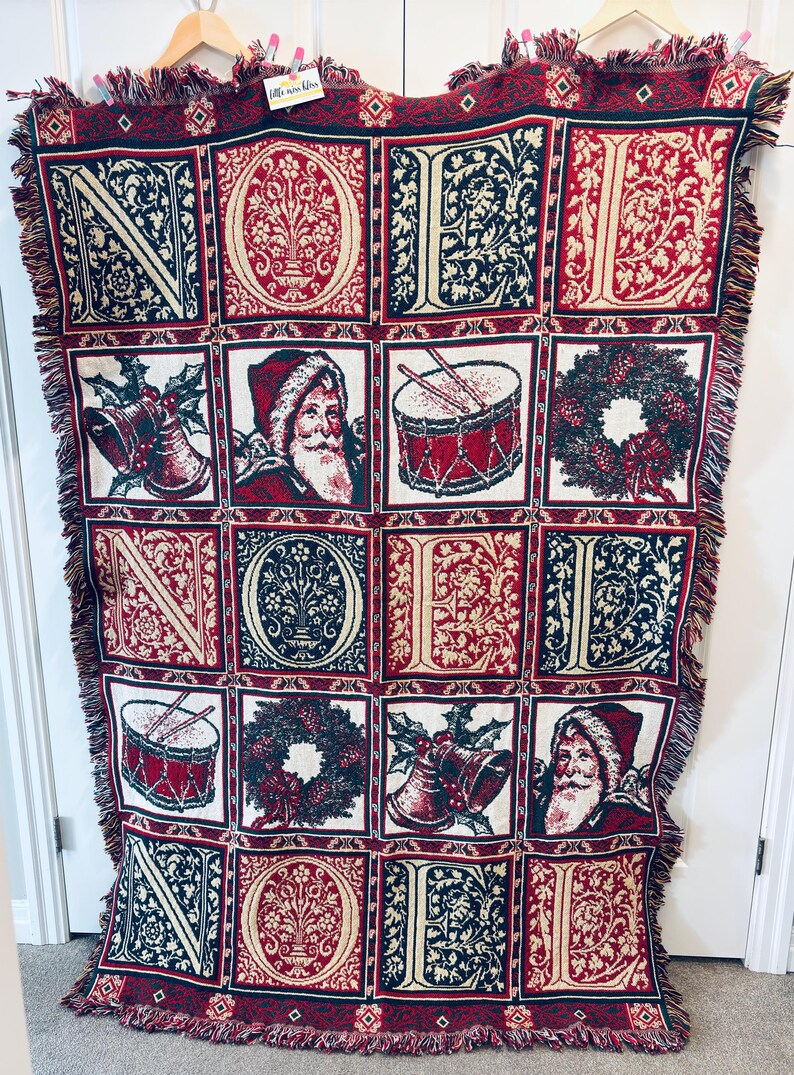 Vintage Christmas Holiday Blanket Throw / Wall Hanging c. 1990s - NOEL