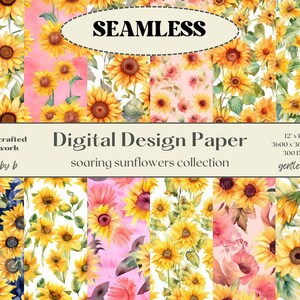 Sunflower Floral Digital Paper Seamless Pattern- Watercolor Scrapbook Papers - Seamless Patterns - Digital Background - Printable Paper Set