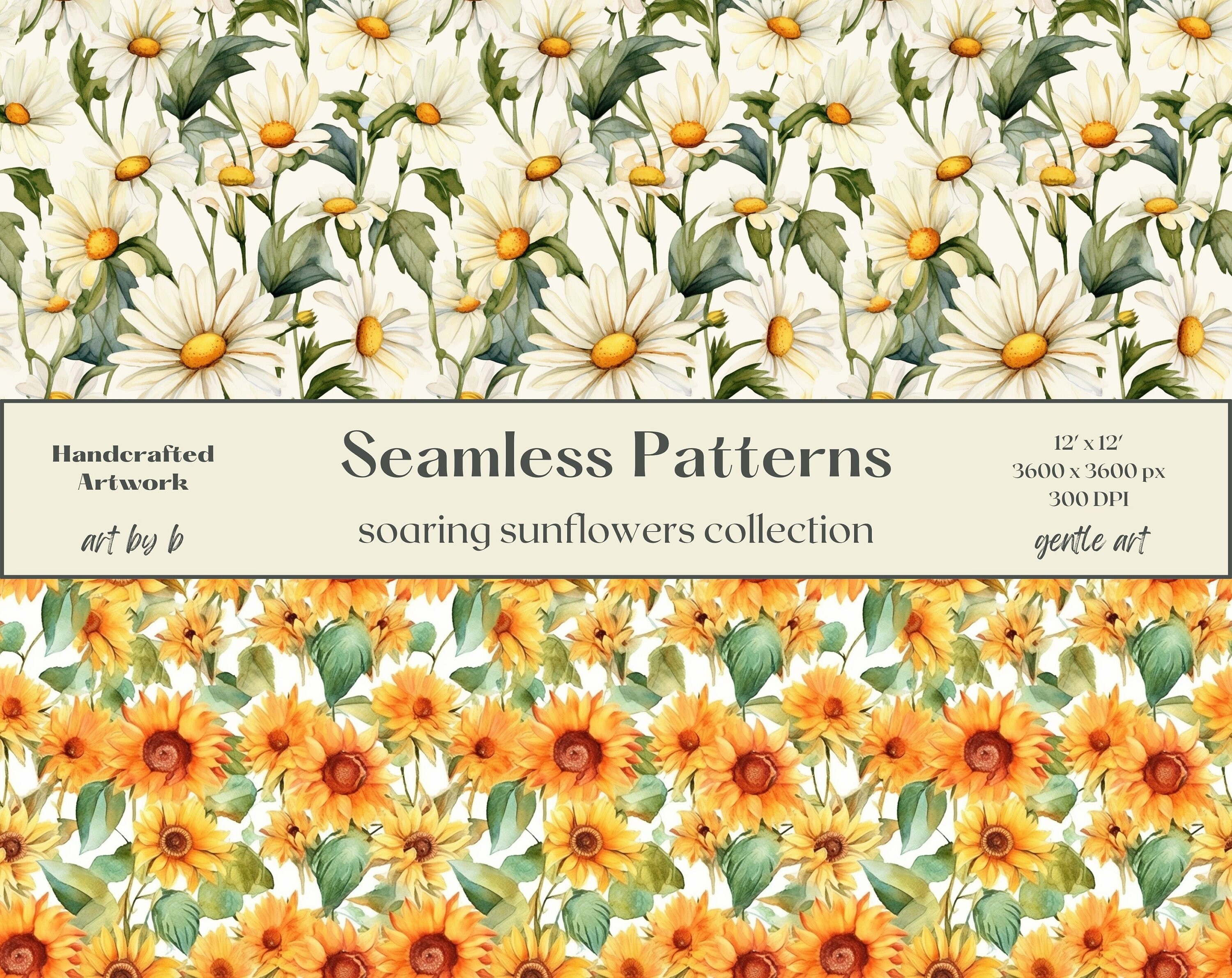 Sunflower Floral Digital Paper Seamless Pattern- Watercolor Scrapbook ...