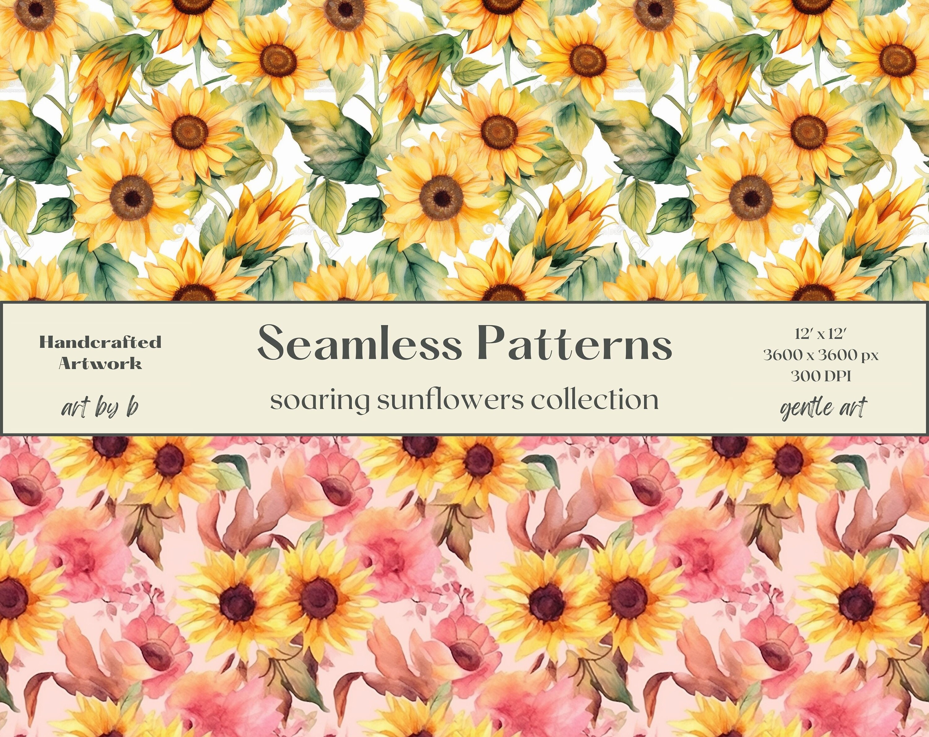 Sunflower Floral Digital Paper Seamless Pattern- Watercolor Scrapbook ...