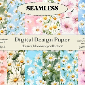 Spring Daisy Floral Digital Paper Seamless Pattern Watercolor Scrapbook Papers - Seamless Patterns- Digital Background - Printable Paper Set
