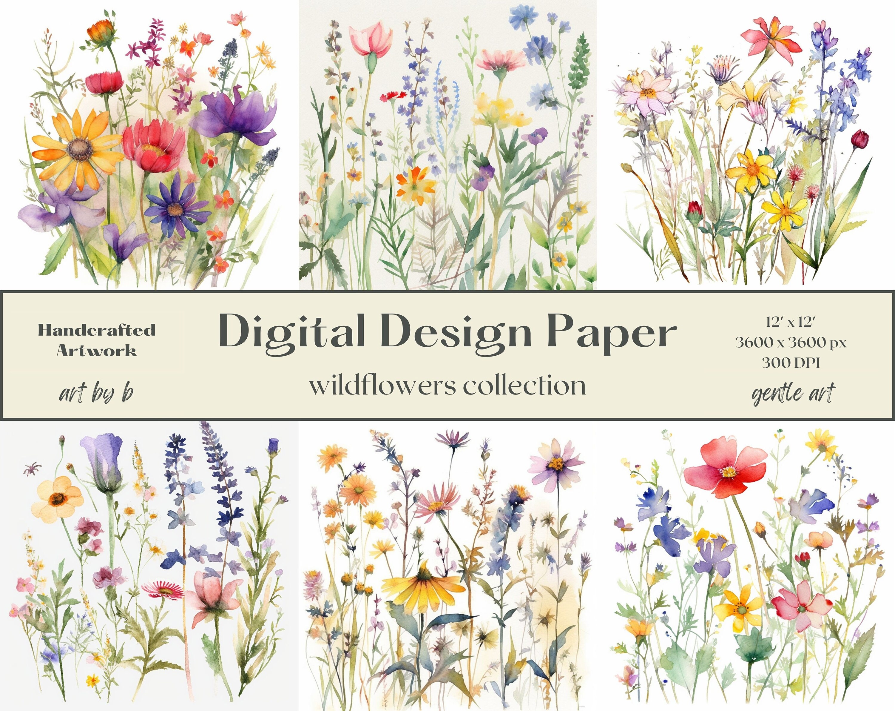Watercolor Wildflowers Digital Paper Set, Spring Meadow Flowers Journal ...