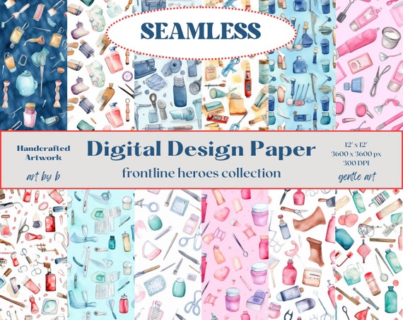 Nurse Digital Paper - Nurse Seamless Pattern Digital Paper Bundle Png, Printable Nurse Scrapbook Papers, Png Bundle,Digital Paper Png
