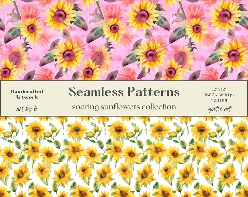 Sunflower Floral Digital Paper Seamless Pattern Watercolor - Etsy