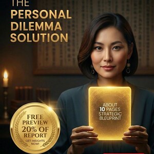 May include: An advertisement featuring a woman holding a glowing tablet with the text "ABOUT 10 PAGES STRATEGIC BLEUPRINT." A gold coin reads "FREE PREVIEW 20% OF REPORT." The headline reads "THE PERSONAL DILEMMA SOLUTION."
