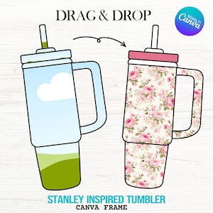 Modello Canva per bicchiere ispirato a Stanley da 40 once, sublimazione, modello trascina e rilascia, cornice Canva modificabile