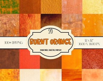 Conjunto de papeles digitales grunge color naranja quemado, álbum de recortes de otoño (descarga digital)