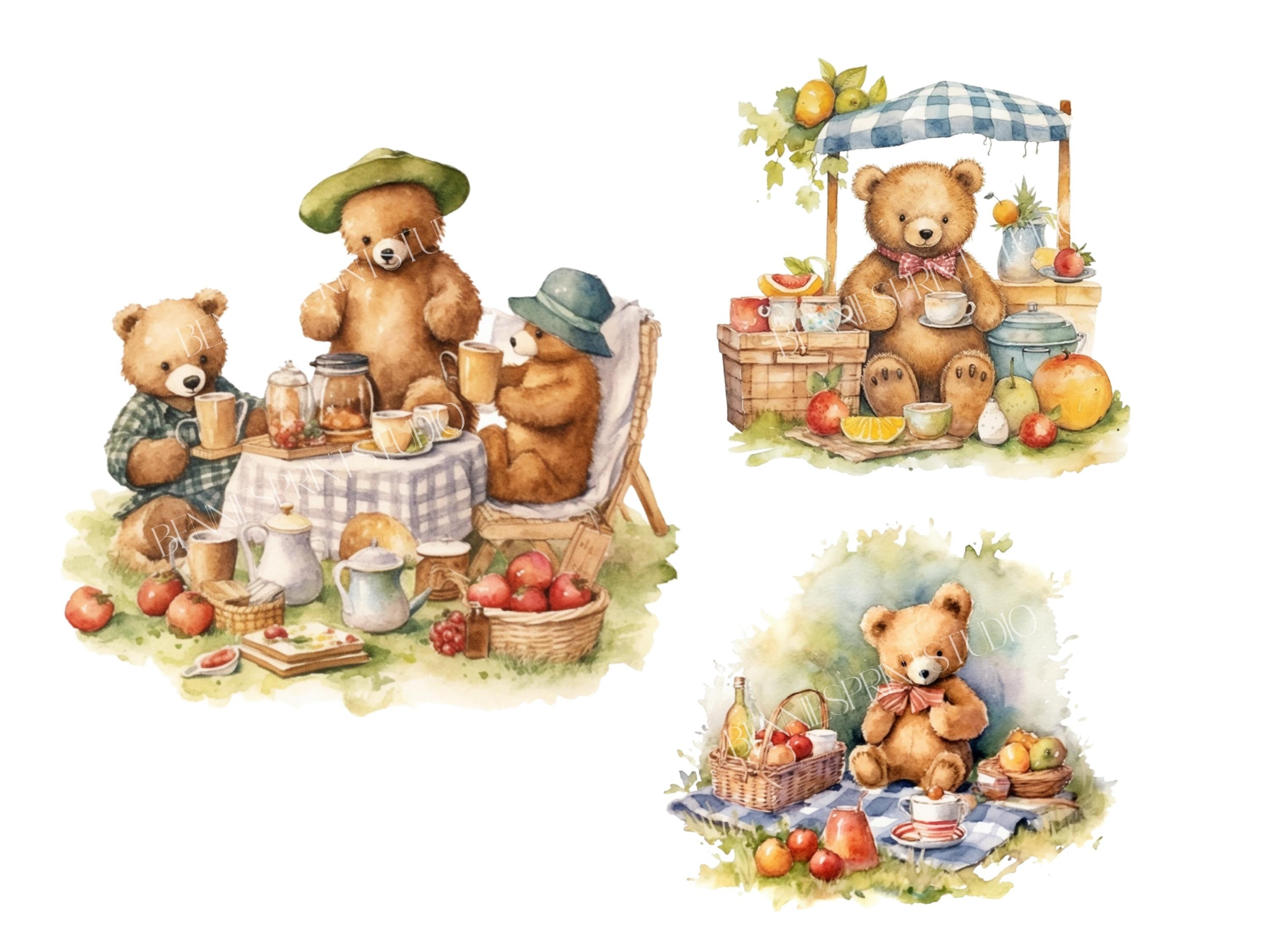 15 Watercolor Teddy Bears Picnic Clip Art Pack/digital Instant ...