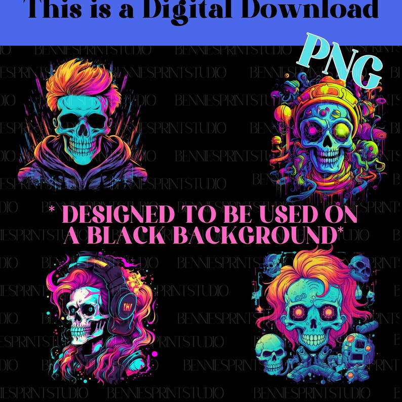 Skull Rave Visual Neon Skulls Cyber Goth PNG Clipart, Rave Sublimation (digital Download ...