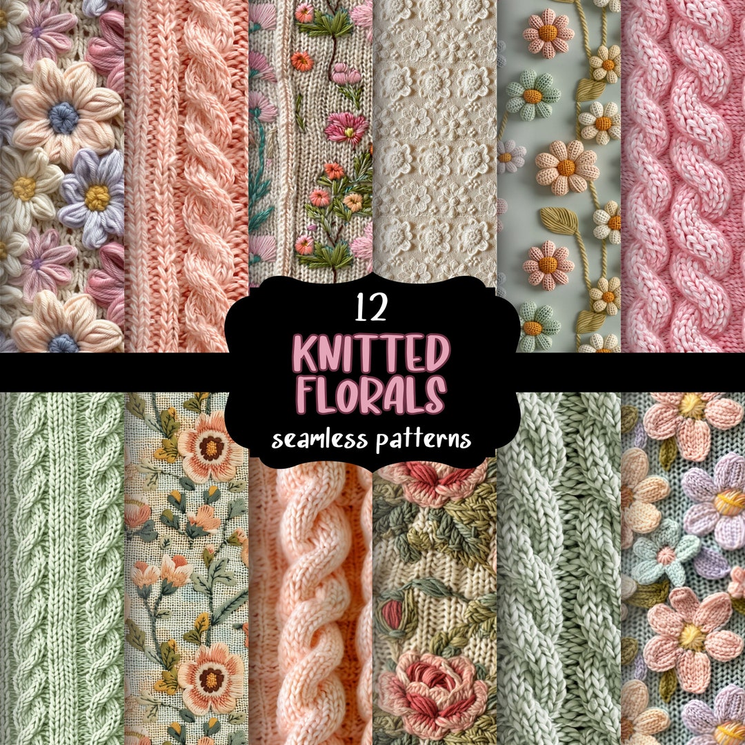 12 Knitted Floral Seamless Patterns, Digital Paper (commercial Use) - Etsy