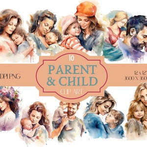 10 ouder en baby aquarel illustraties/moeder vader/digitale download/moeder pop illustratie/gratis commercieel gebruik/Instant afdrukbare kunst
