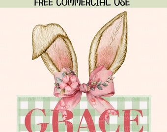 Plaid Bunny Name Frame PNG, Sublimation Design, Easter Bunny PNG, Custom Easter, Spring Rabbit PNG, Easter, Sublimate Design Download