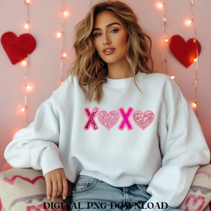 Pink xoxo PNG, Faux Embroidery XOXO PNG, Faux Sequin Valentine Sublimation, Glitter Valentine Clip art, Digital Download