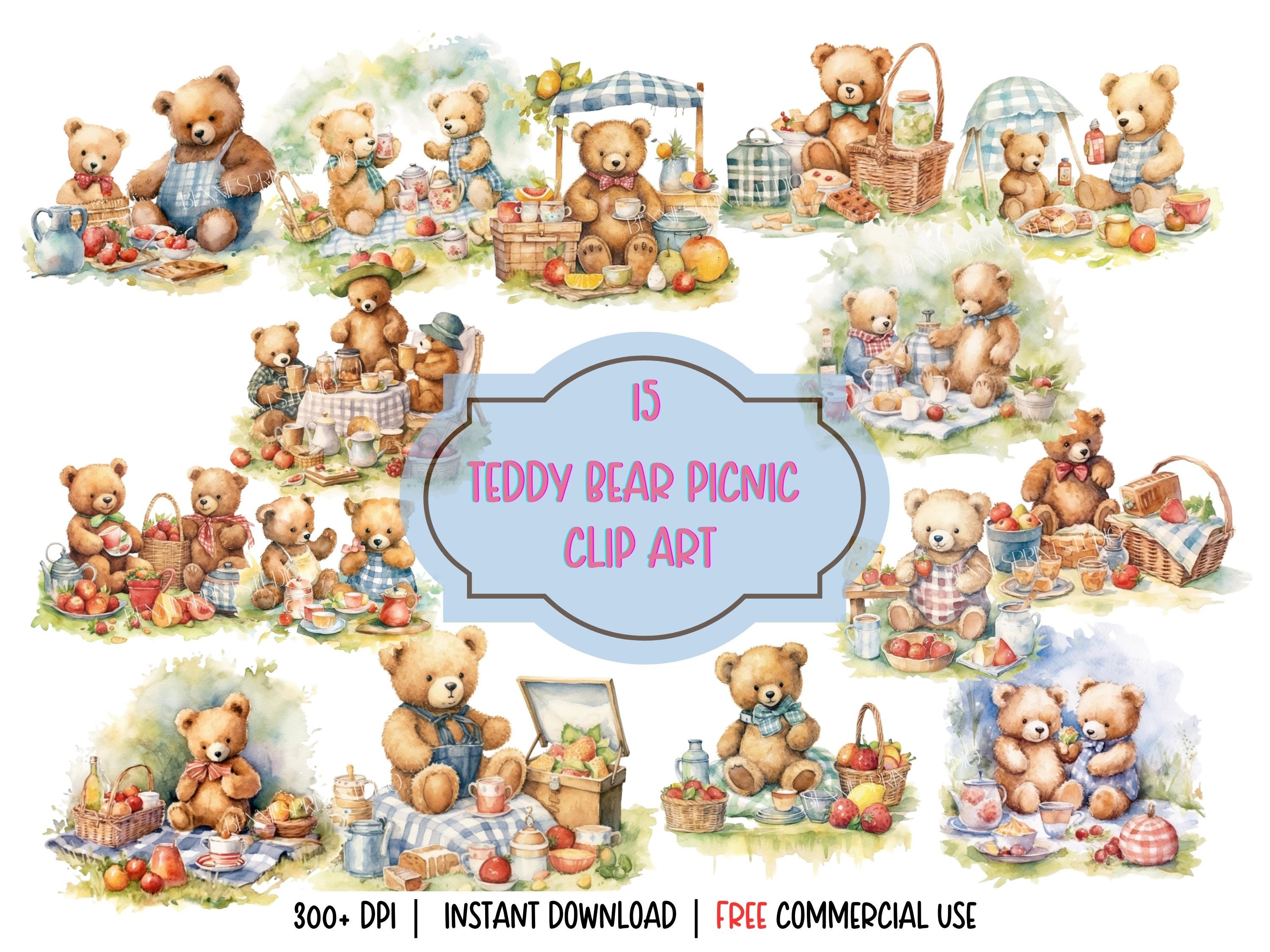 15 Watercolor Teddy Bears Picnic Clip Art Pack/digital Instant ...