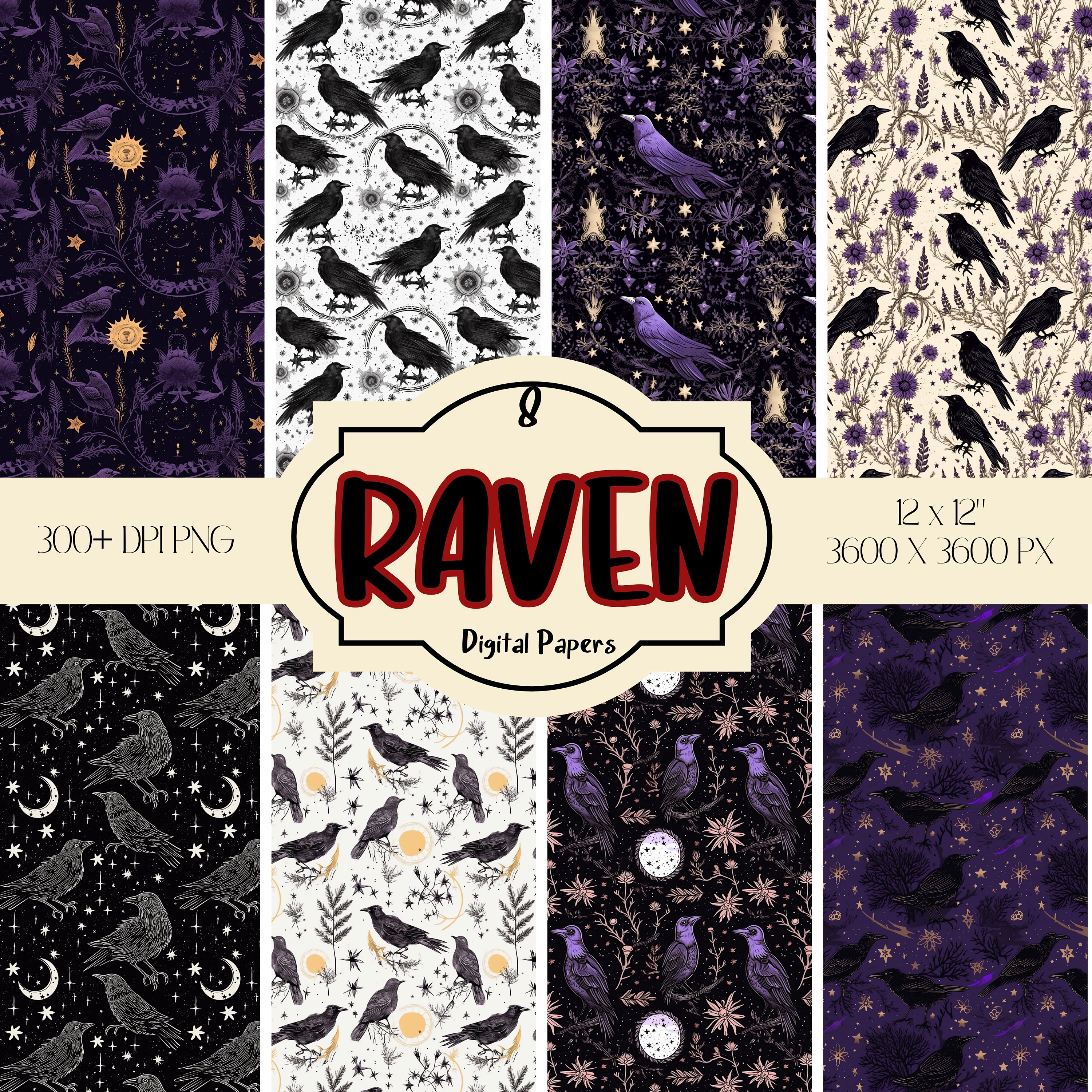 Gothic Raven Digital Papers, Seamless Halloween Patterns (digital ...
