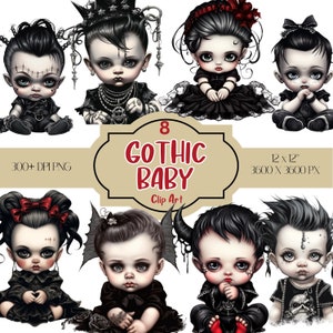 8 Gothic Babies PNG Clip Art/Halloween PNG/Bat Sublimation/Imp Clipart/Digital Download/Grunge Clipart/Free Commercial Use