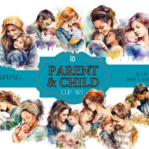 10 ouder en baby aquarel illustraties/moeder vader/digitale download/moeder pop illustratie/gratis commercieel gebruik/Instant afdrukbare kunst