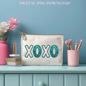 Rose sarcelle xoxo PNG, broderie étoiles XOXO PNG, Sublimation faux paillettes Saint-Valentin, Sequin Saint-Valentin Clip art, téléchargement numérique