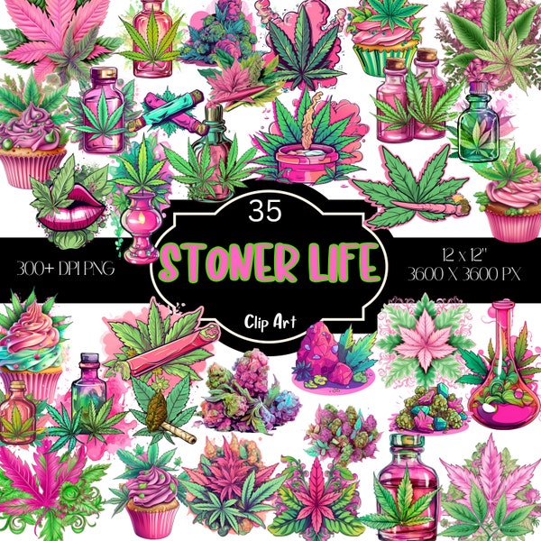 35 gebakken cannabis parafernalia clip art/wiet stoner print/Toker digitale download/afdrukbare PNG/marihuana illustratie/hoodie/tee