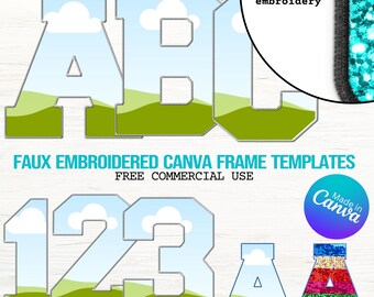 Faux Embroidery Varsity Letters and Numbers Canva Template (Digital PNG)