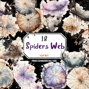 Watercolor Spider Cobweb Clip Art, Eerie Halloween Images (digital ...