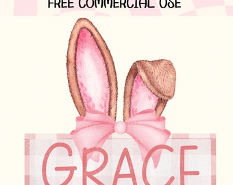 Pink Plaid Bunny Name Frame PNG, Sublimation Design, Easter Bunny PNG, Custom Easter, Spring Rabbit PNG, Easter, Sublimate Design Download