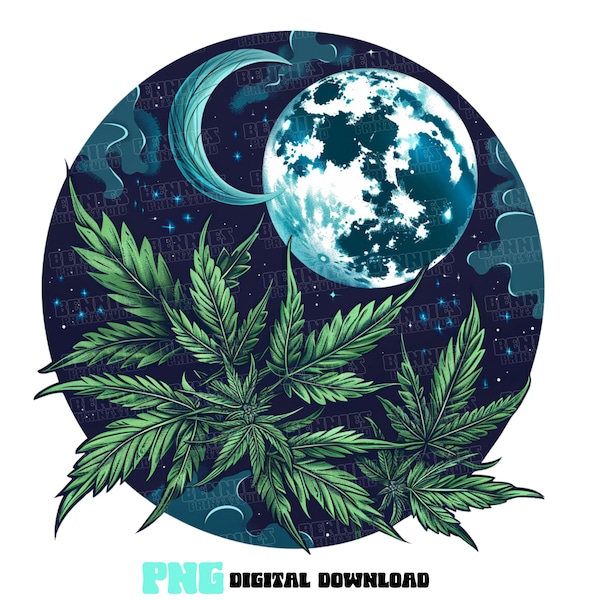 Cannabis Moon PNG, Weed Stoner Sublimation (Digital Download)