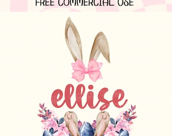 Navy & Pink Bunny Name Frame PNG, Sublimation Design, Easter Bunny PNG, Custom Easter, Spring Rabbit PNG, Easter, Sublimate Design Download