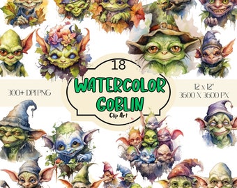 Watercolor Goblin Clipart, Goblincore PNG, Commercial Use (Digital Download)