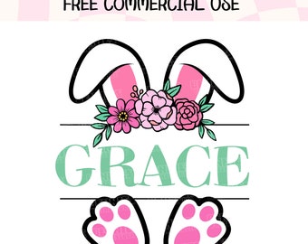 Pink Floral Bunny Name Frame PNG, Sublimation Design, Easter Bunny PNG, Custom Easter, Spring Rabbit PNG, Easter, Sublimate Design Download