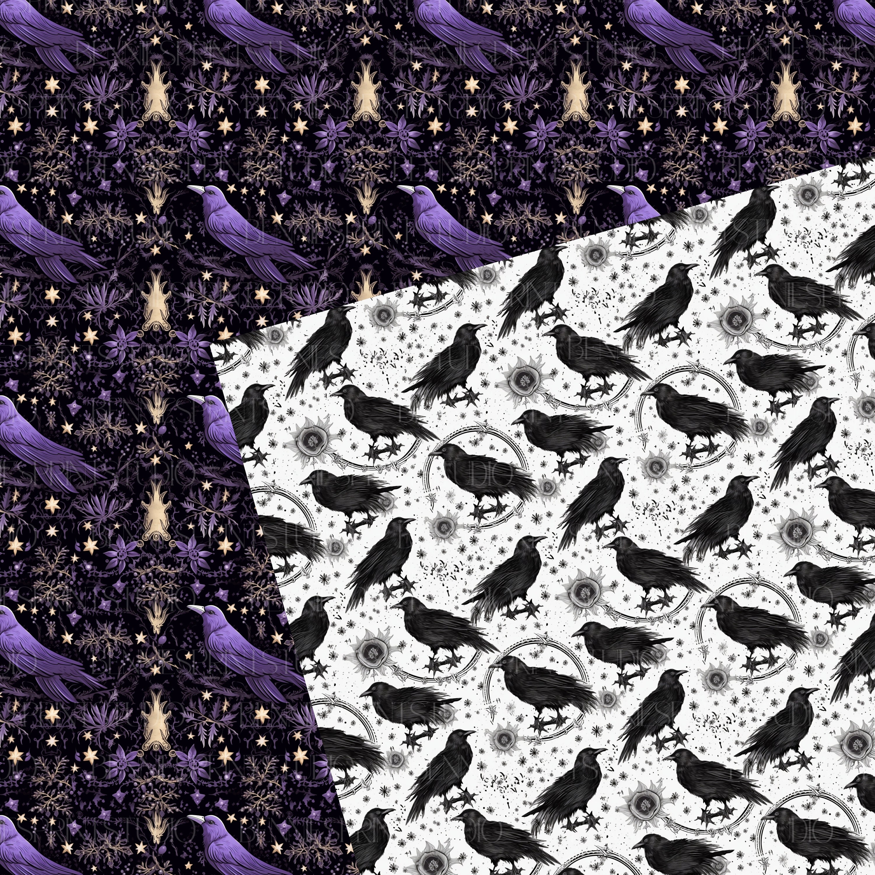 Raven Ripped Paper Effect Gothic Raven Digital Papers, Seamless Halloween Patterns (digital ...