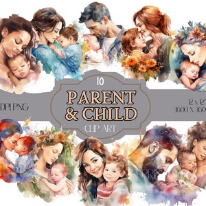 10 Eltern und Baby Aquarell ClipArt/Mama Papa/DIGITAL Download/Mum Pop Illustration/Kostenlose kommerzielle Nutzung/Sofort druckbare Kunst