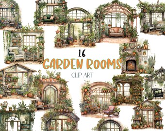 16 tuinkamer aquarel clip art/digitale download/tuinmannen clipart pack/groene vingers kunst/botanische illustratie/gratis commercieel gebruik