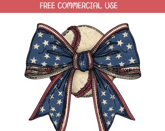 Vintage Baseball Bow, Patriotic Sports PNG (Digital Download)