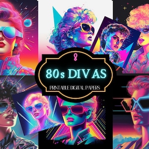 8 jaren '80 fantastische Neon Digitale Papers Patronen/Instant Downloadbare Illustraties/Gratis Commercieel Gebruik Kunst/Retro Prints