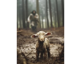 Jesus and Lamb No Words Smaller Matte Posters, Faith Posters, Jesus Posters, Yahushua Posters, Jesus and Lamb Poster, b2g, Ammie Peters