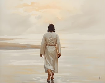 Yahushua Yeshua Jesus Walking on Water Digital Print | Faith Wall Art | Christian Home Decor | Scripture Art | Instant Download |AI Assisted