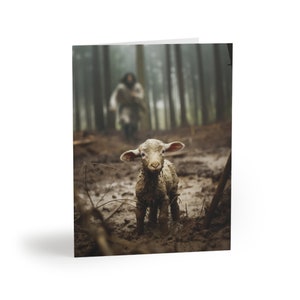 Jesus and Lamb No Words Card, Faith Card, Christian Card, Yahushua and Lamb Card, Faith Greeting cards,b2g,Ammie Peters, Jesus Blank Cards