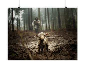 Jesus and Lamb Poster No Words Horizontal, Jesus and Lamb Scripture Poster, Faith Posters, Jesus Posters, b2g, Ammie Peters